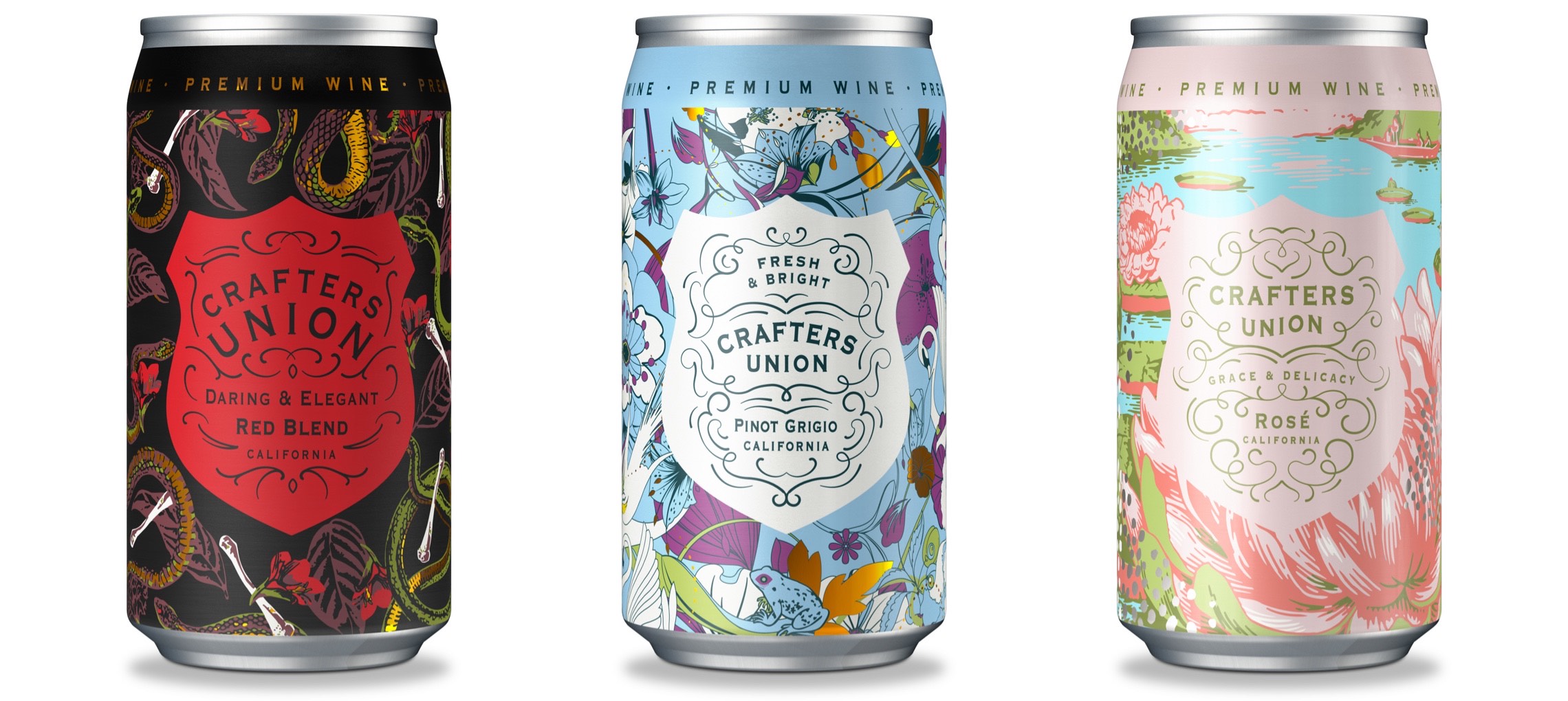 Photograph of three different Crafters Union cans.