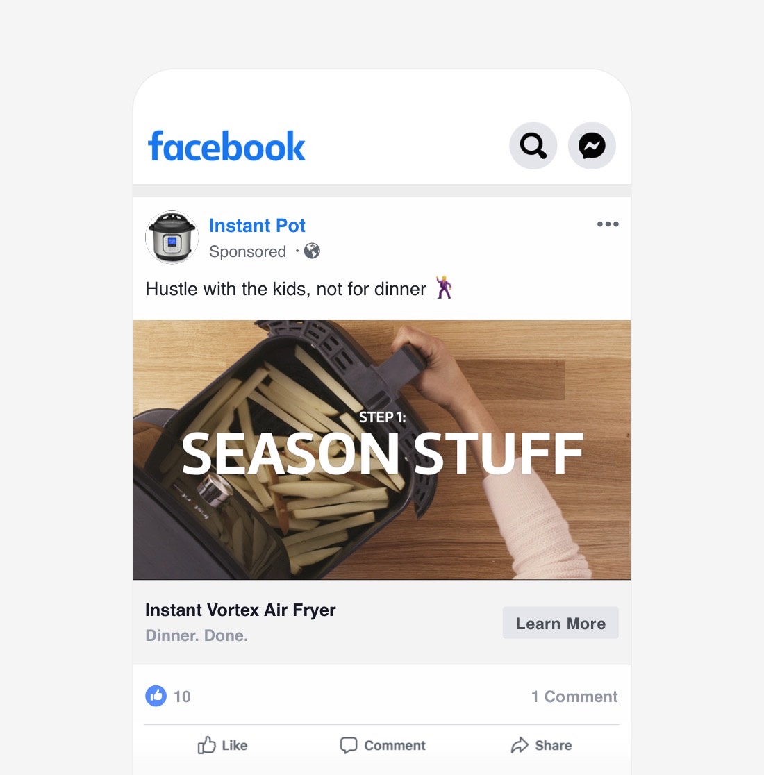 Screen shot showing an Instant Pot sponsored post on Facebook.