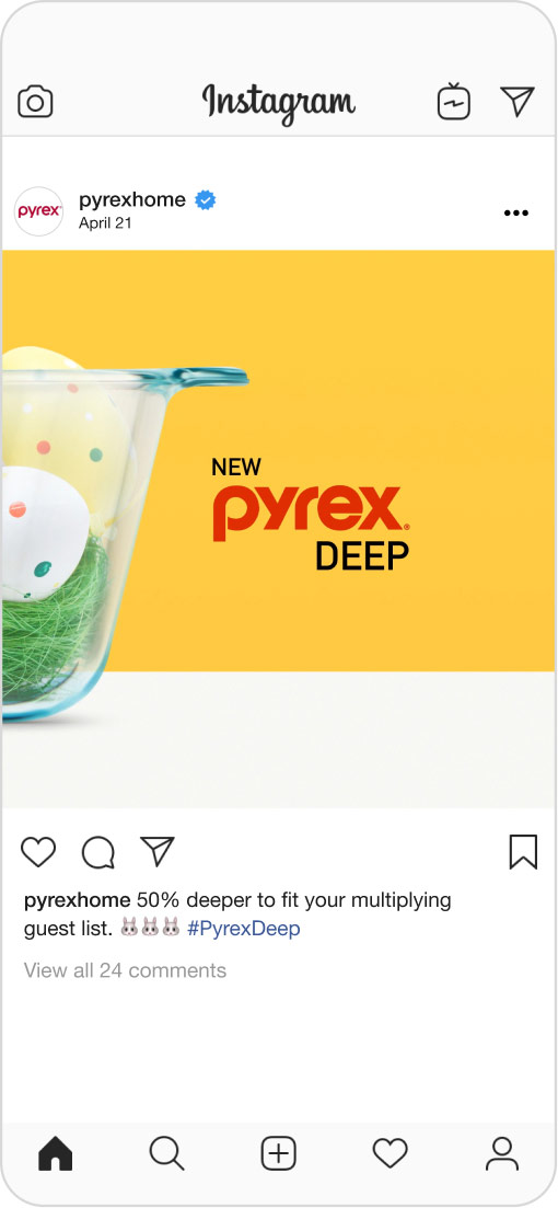 Screen shot of a Pyrex Deep Instagram post.