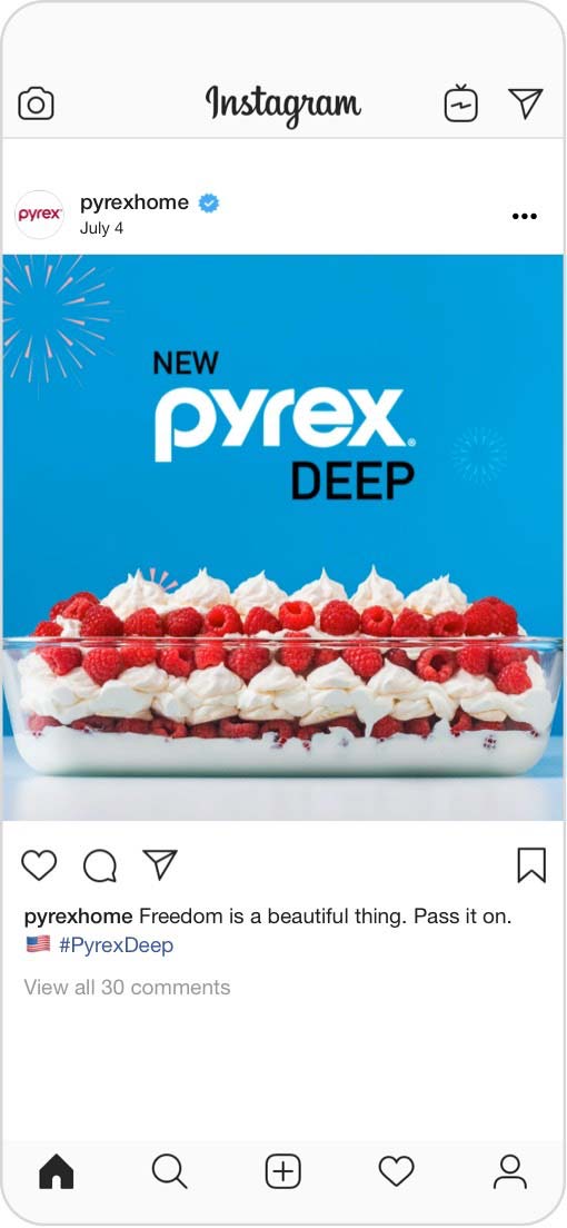 Screen shot of a Pyrex Deep Instagram post.