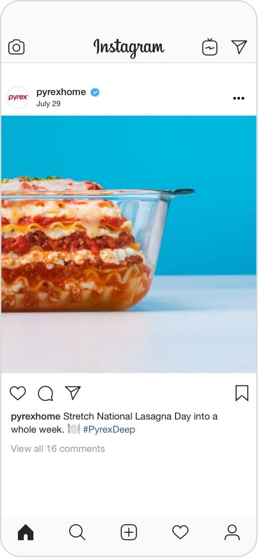 Screen shot of a Pyrex Deep Instagram post.