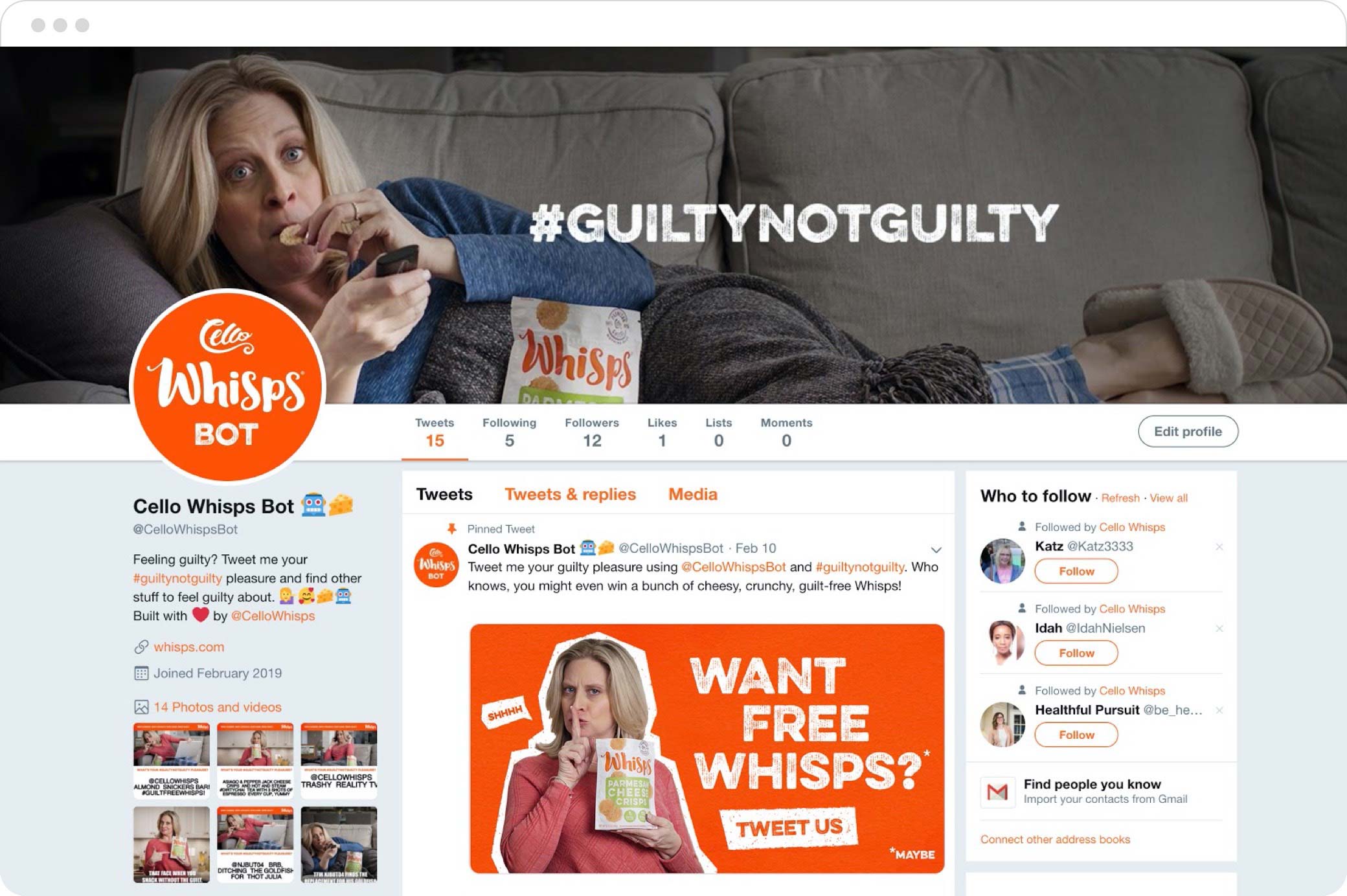 Screen shot of the Whisps Twitter Bot page.